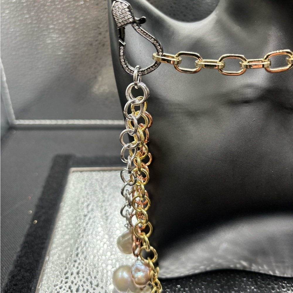 Elegant Gold and Silver Chain Necklace with Baroque Pearls Removable - Picture 2 of 6